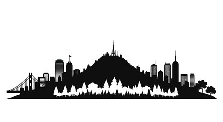 Fototapeta premium City skyline, urban landscape, silhouette, black and white, cityscape, illustration isolated on White Background Editable EPS
