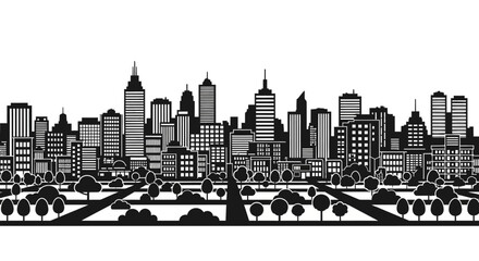 Obraz premium City skyline, urban landscape, black and white illustration, cityscape, vector graphics isolated on White Background Editable EPS