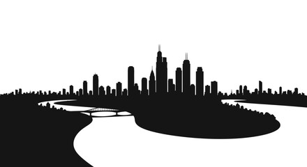 City Skyline, Urban Silhouette, Black Cityscape, Modern Metropolis isolated on White Background Editable EPS © Md Shaikh Farid