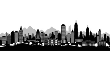 Obraz premium City skyline, urban landscape, black and white silhouette, cityscape, vector illustration isolated on White Background Editable EPS