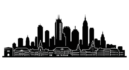 Fototapeta premium New York City Skyline, Urban Landscape, Cityscape Silhouette, Black Vector Illustration isolated on White Background Editable EPS