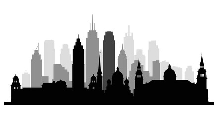Obraz premium City skyline, urban landscape, silhouette, black and gray, cityscape, metropolitan isolated on White Background Editable EPS
