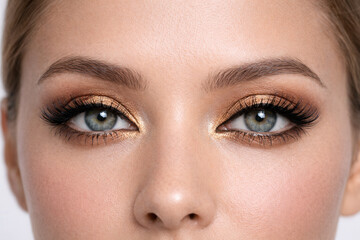 Obraz premium Golden Eye Makeup With Long Lashes And Defined Brows