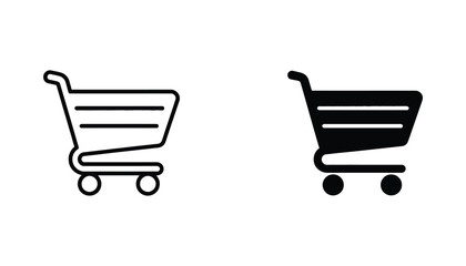 Shopping cart icon set featuring clean outline and solid black silhouette styles for retail e-commerce websites and mobile application user interface design elements © Artboard