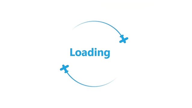 A creative 'Loading...' animation featuring two airplanes flying in a circle with dashed line trails. Includes two color versions, ideal for travel, aviation, and flight booking digital interfaces