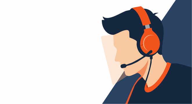 Focused intensity defines a professional male gamer wearing headset illustration.