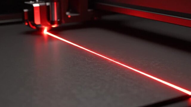 Industrial laser beam cutting dark textured material with precision
