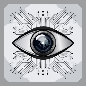 Tech eye with neural nodes symbolizing transparent AI decision processes