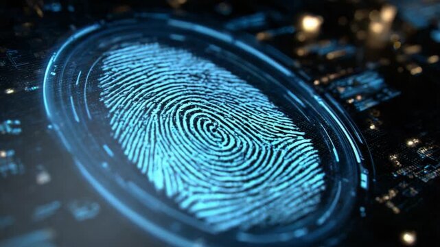 A High-Tech Close-Up of a Digital Fingerprint Against a Futuristic Background, Showcasing Intricate Details and Biometric Security Features in Modern Technology