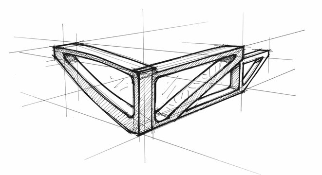 Hand-drawn architectural sketch of a modern building corner element