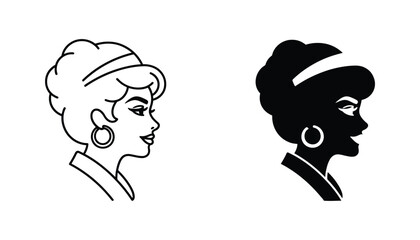Woman profile portrait icon with headband in outline and solid black style for beauty fashion and salon branding visuals © Elevate