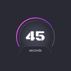 Fototapeta premium Business deadline countdown timer on dark background. Speedometer style. Period control. Circle progress bar isolated. Seconds timekeeping. Remaining time. Modern UI graphic. Stopwatch design