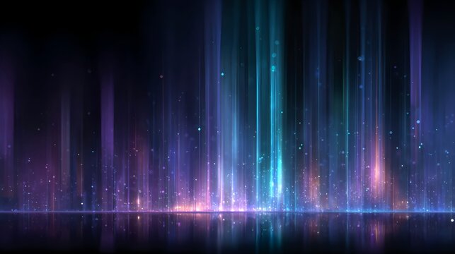 Ethereal glowing energy waves and bokeh light effects on black background