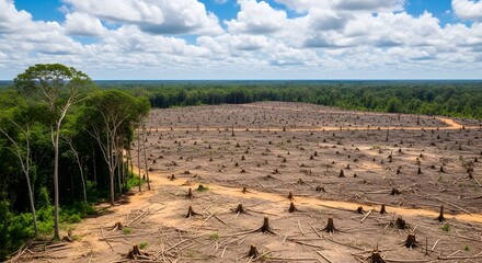 Naklejka premium Deforestation and Land Clearing in a Tropical Forest Area.
