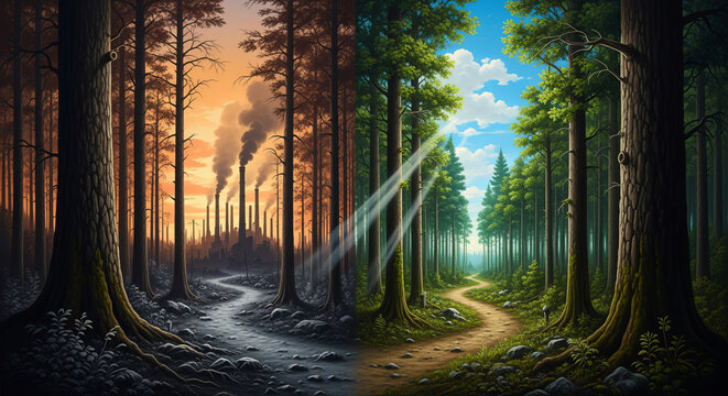 A Comprehensive Environmental Impact Comparison Pollutant Factory vs. Healthy Forests Over Decades