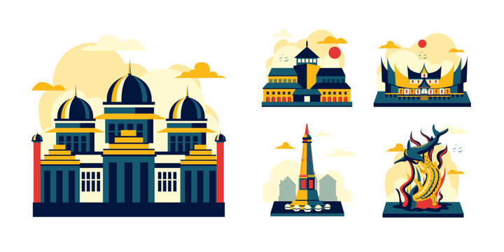 Indonesia Landmarks Illustration