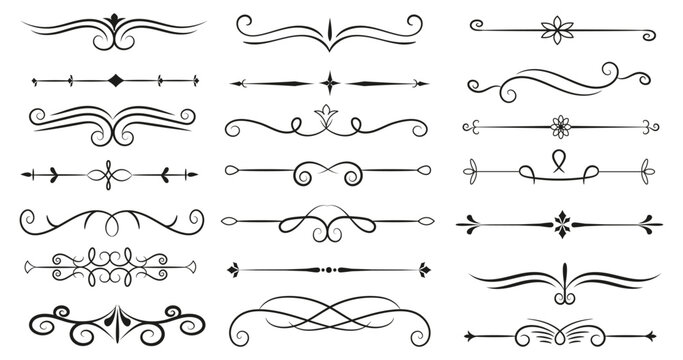 Hand Drawn decorative divider elements. Border flourish collection. Divider ornament, borders, doodle, separators, page dividers, header