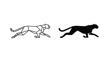 Geometric cheetah running silhouette in outline and solid black style for sports branding and animal logo design © Padma