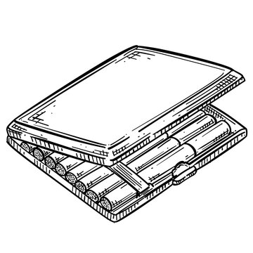 open cigarette case with cigarettes vector line art hand drawn illustration