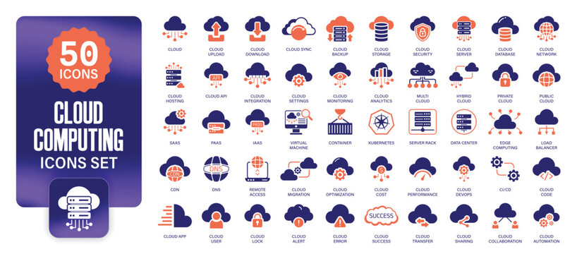 Cloud Computing Icons Collection &ndash; Server, Storage, Network, Security, DevOps, Data Center Technology Vector Icons Set