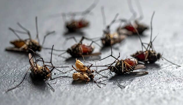 Close up of dead insects on a reflective surface