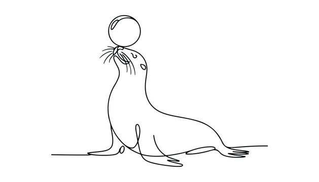 One continuous line illustration of an sealion , isolated on white background.	
