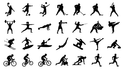 Naklejka premium Collection of various professional sports silhouettes in vector illustration