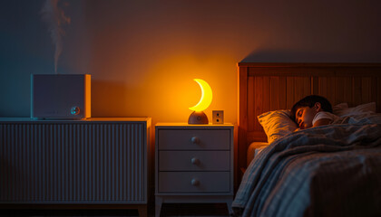 Fototapeta premium The humidifier works at night in the children's room