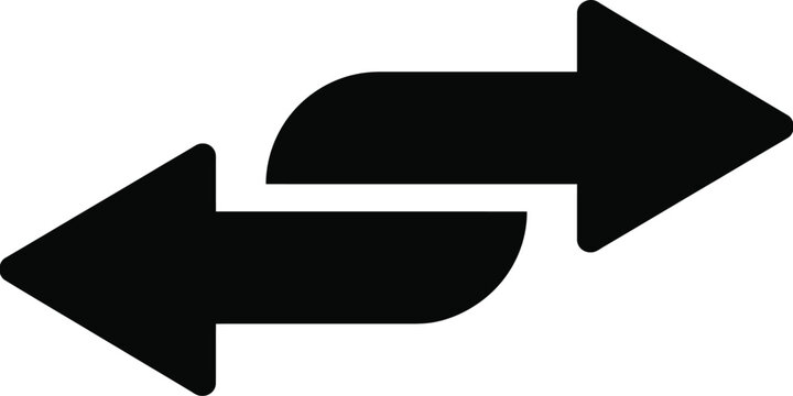 Opposite direction arrow icon set, minimalist vector illustration of two black arrows facing opposite sides for navigation swap reverse flow and UI design.