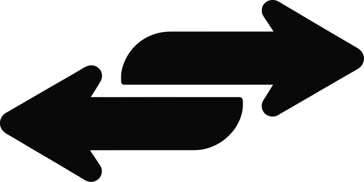 Opposite direction arrow icon set, two black arrows pointing in opposite directions representing navigation exchange reverse and directional design.