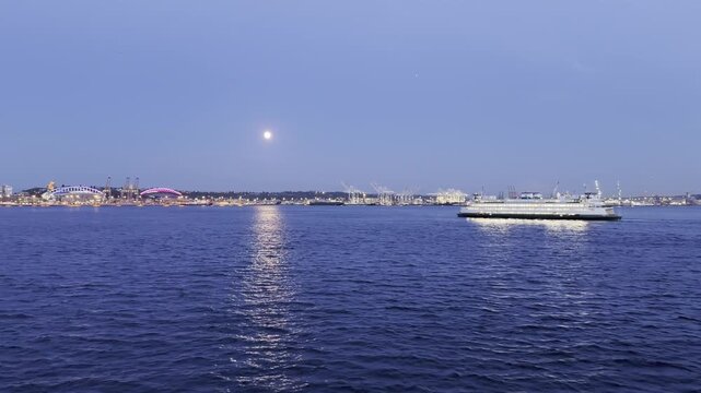 Washington State Ferry on Puget Sound at Dusk Lumen Field