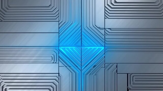 フロストチタンのデータストレージ基盤と青く発光する中央チップの真俯瞰映像