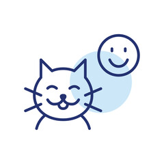 Fototapeta premium Cat and smile. Pet products satisfaction, animal care. Pixel perfect, editable stroke vector icon
