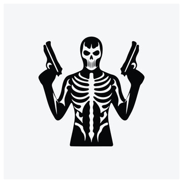 Cool skeleton gunslinger silhouette for tattoo or graphic design