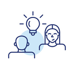 Fototapeta premium Man and woman in communication, dialogue, job interview or date and light bulb. Partnership and collaboration for creativity and new ideas. Pixel perfect, editable stroke vector icon