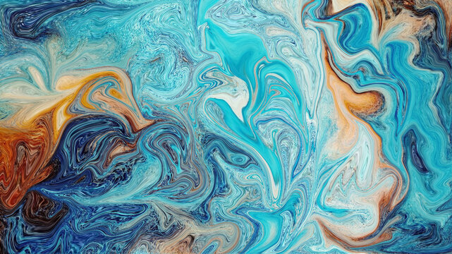 Abstract Turquoise Blue Marble Fluid Art Texture Background
