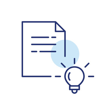 Text file and lightbulb. Tips and technology reading, e-library and study ideas. Pixel perfect, editable stroke vector icon