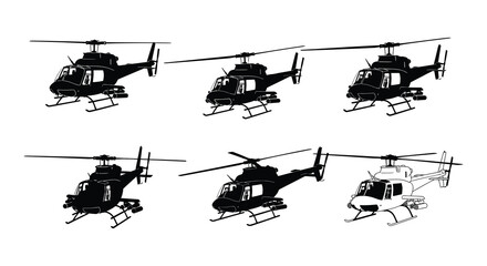 Set of black helicopter silhouettes on white background © Nayem