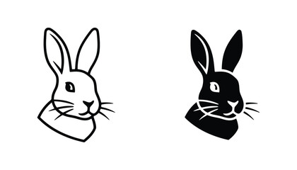 Rabbit head portrait icon in outline and solid black style for wildlife and pet shop branding © Ethereal