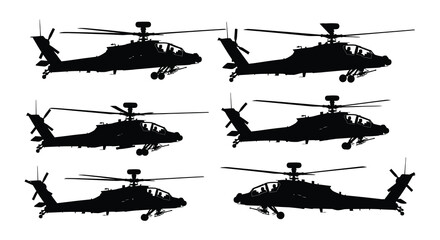 Set of black helicopter silhouettes on white background © Nayem