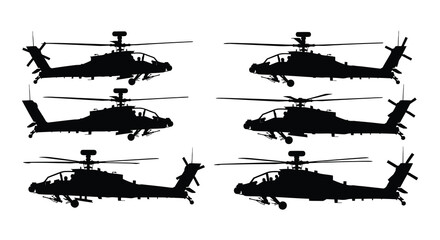 Set of black helicopter silhouettes on white background © Nayem