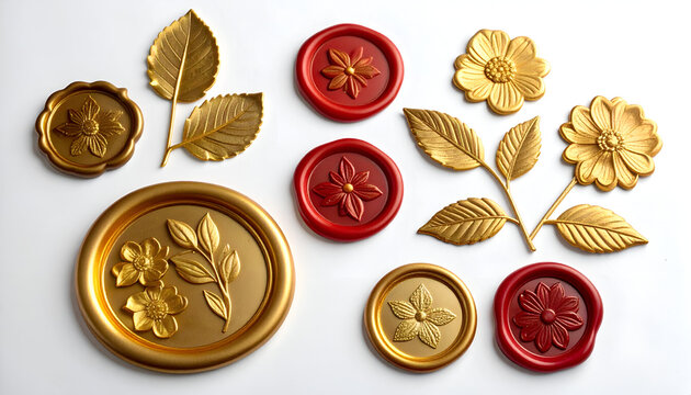 Collection of Vintage Wax Seals and Botanical Embellishments.