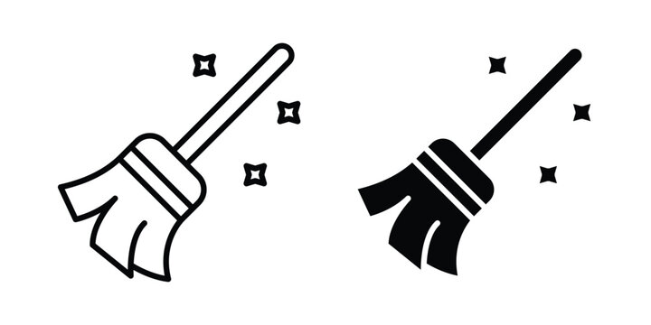 Broom sweeping dust icon vector design and illustration.