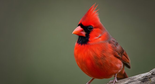 Vivid Red Cardinal Bird Perched on Tree Branch.