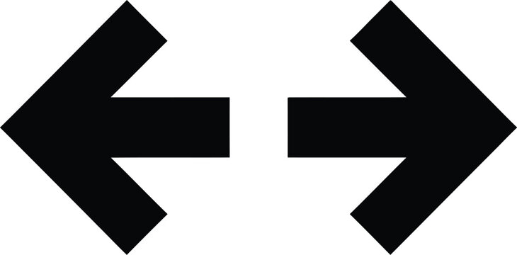 Left right arrow icon set, two opposing black arrows pointing left and right isolated on transparent background for navigation direction controls and UI design.