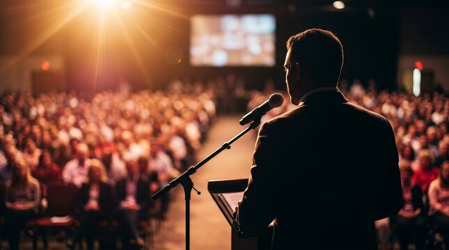 Speaker at a church conference conducting a prayer and emotional healing service.