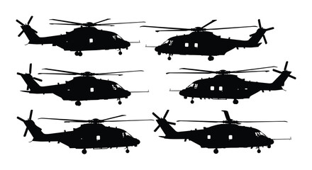 Black helicopter silhouettes on white background high-quality © Nayem