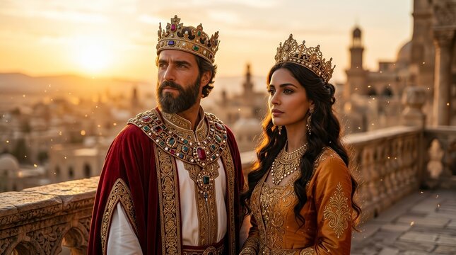 The Queen of Sheba and King Solomon, depicted as ancient biblical characters.