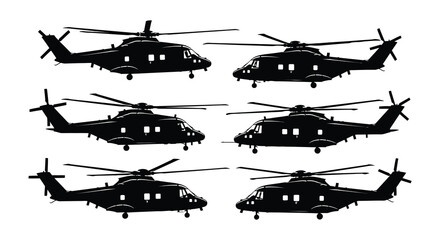 Black helicopter silhouettes on white background high-quality © Nayem