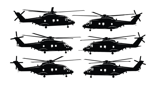 Black helicopter silhouettes on white background high-quality